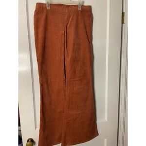 Wide‎ Leg Corduroy Pants Womens Size L Orange Pull On Elastic Waist Casual